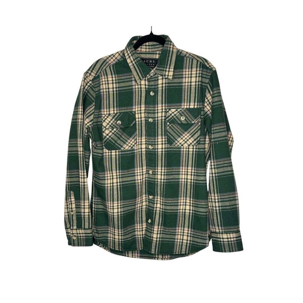 Jachs NY Franklin Shirt Jacket Mens M Green Cream Plaid Lined Button Up Shacket